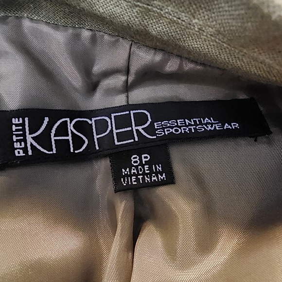 KASPER Size 8P Green Linen Blend One Button Blazer Jacket Office Professional - Picture 12 of 14